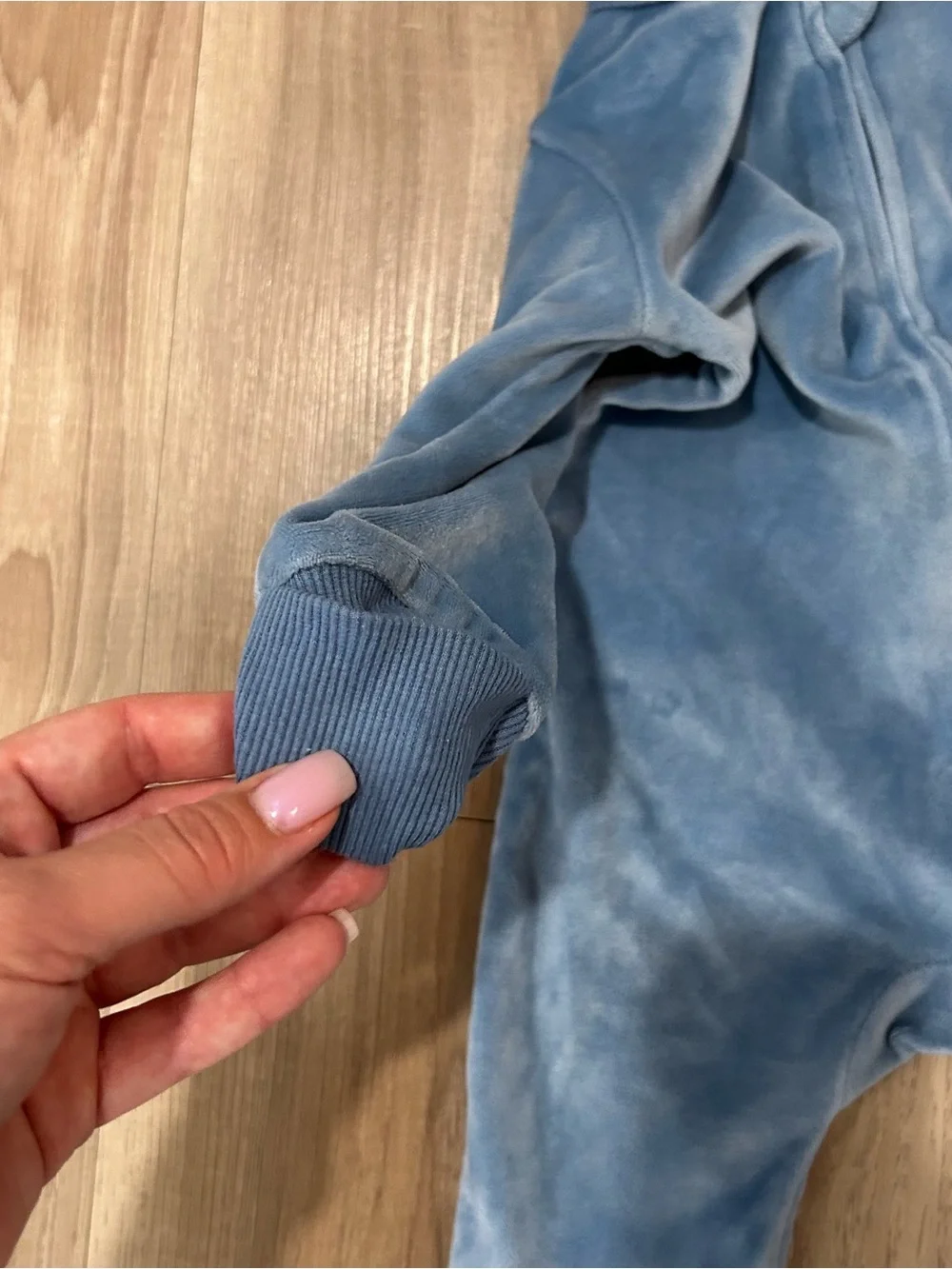 Baby Blue Velour Footed Sleeper Pajamas 9M Soft Zip Front One Piece